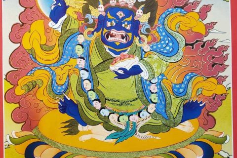 编号162-809741：彩绘唐卡-黑袍金刚护法（65*40CM左右）