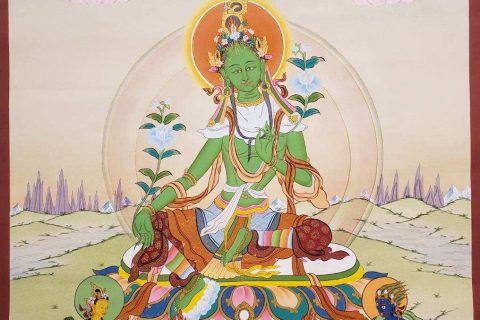 编号162-814754：彩绘唐卡-绿度母（70*50CM左右）