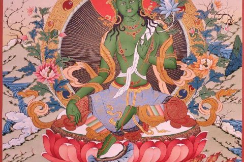 编号162-917776：彩绘唐卡-绿度母（70*50CM左右）
