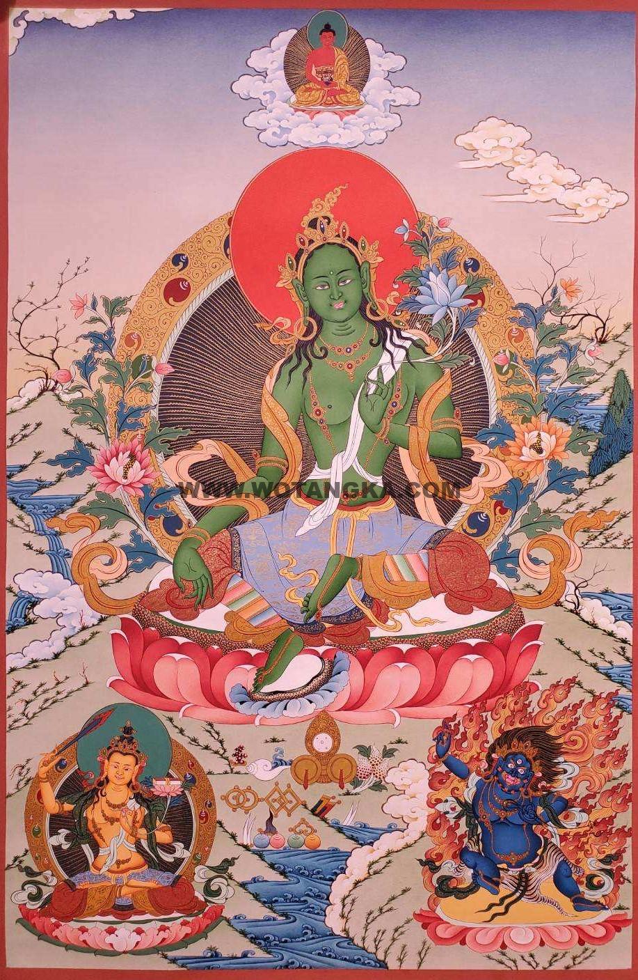 编号162-917776：彩绘唐卡-绿度母（70*50CM左右）