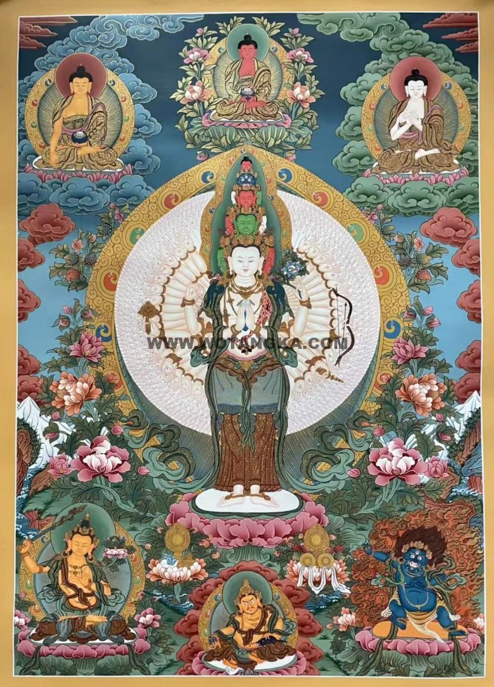 编号171-228581:彩绘唐卡-千手观音·三怙主(75*55CM左右)