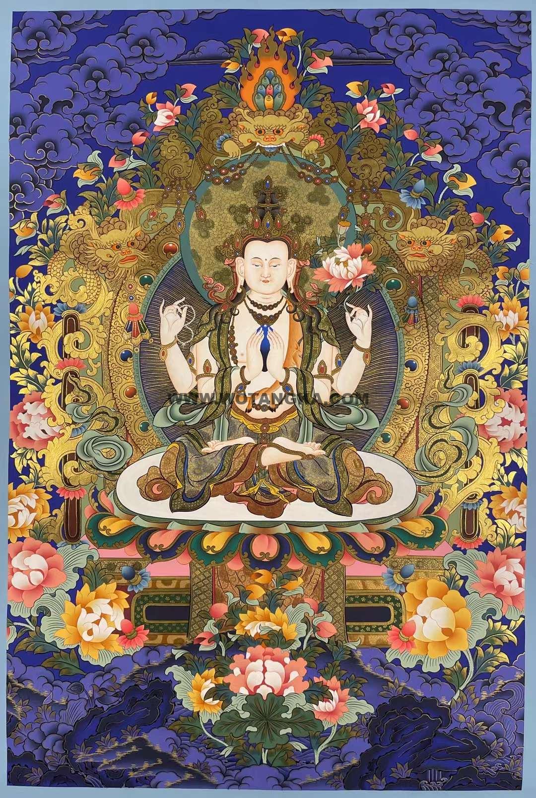 编号171-530939：蓝金唐卡-四臂观音（75*55CM左右）