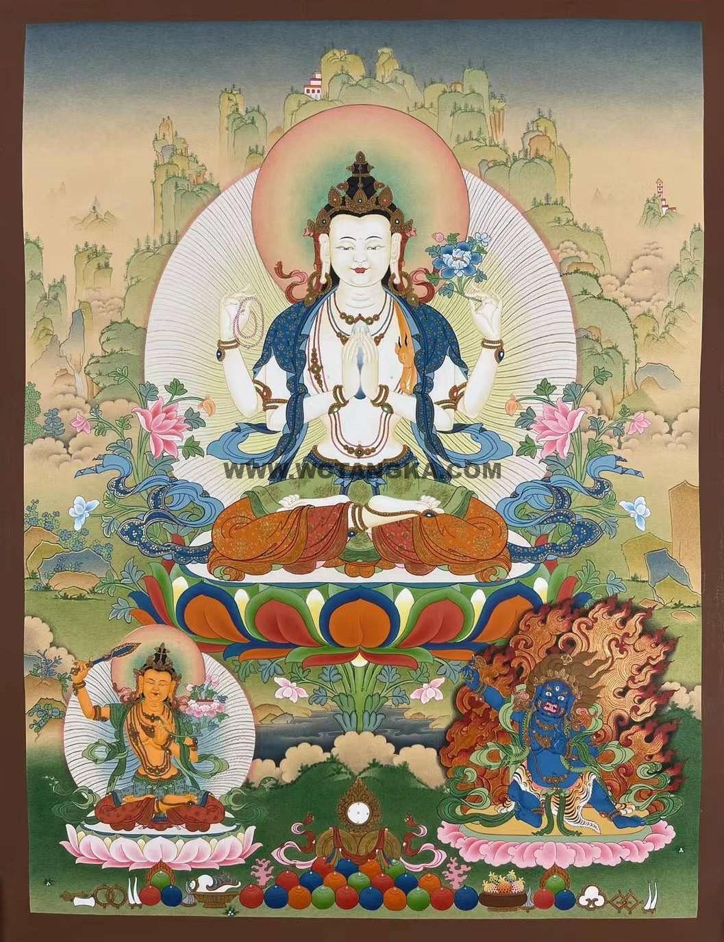 编号171-590435：嘎玛嘎赤-四臂观音·三怙主（63*45CM左右）