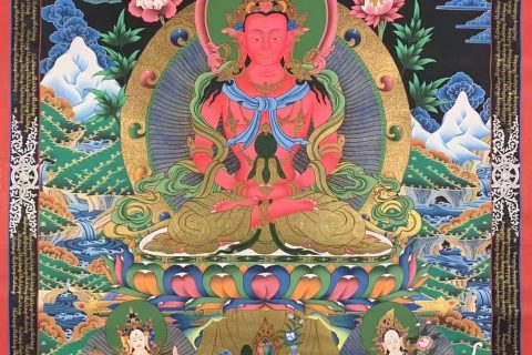 编号171-827446：彩绘唐卡-长寿佛·长寿三尊（100*70CM左右）