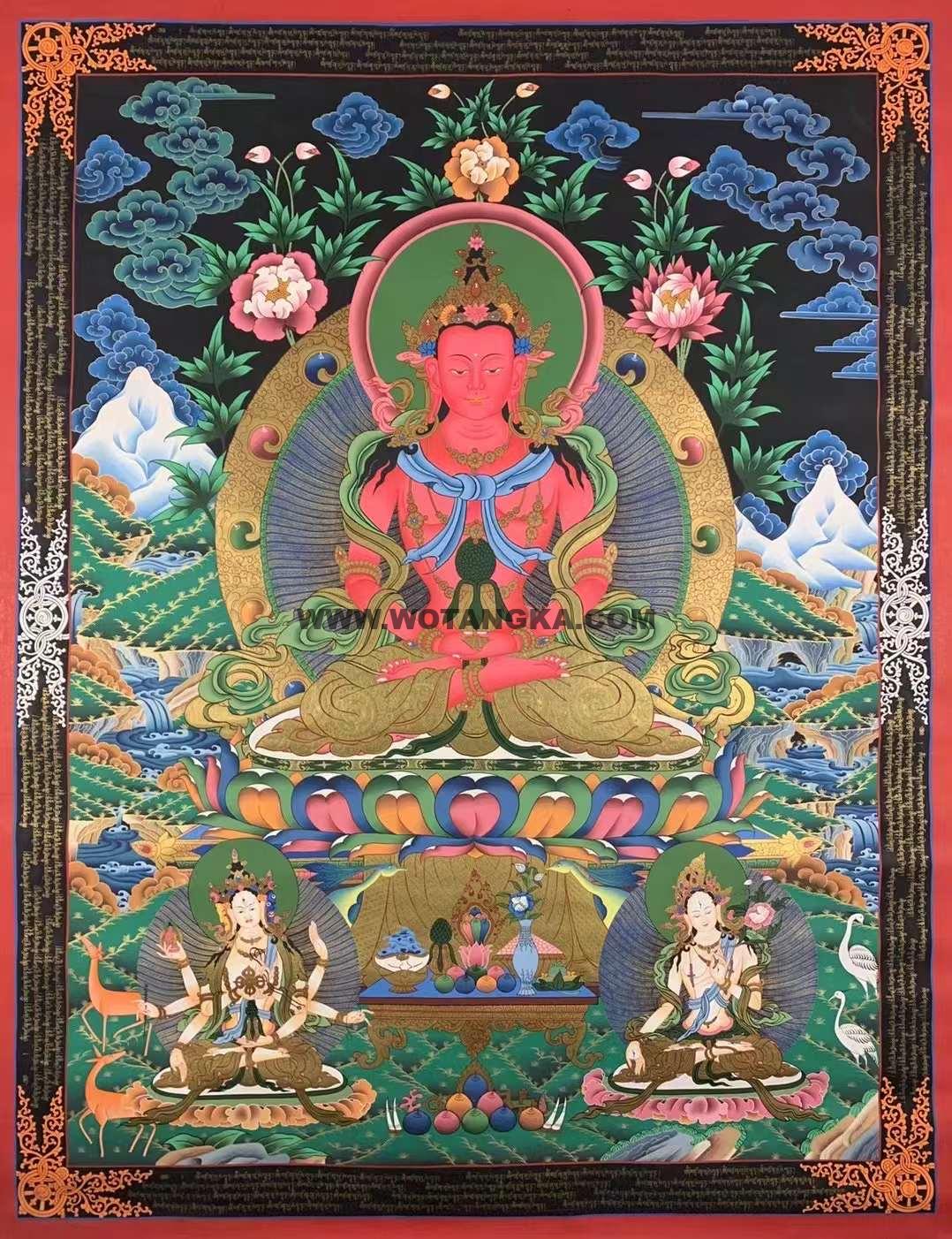 编号171-827446:彩绘唐卡-长寿佛·长寿三尊(100*70CM左右)