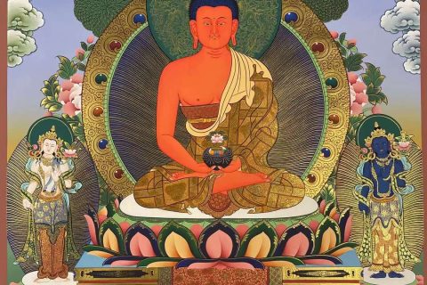 编号172-167416：彩绘唐卡-阿弥陀佛·西方三圣（75*55CM左右）