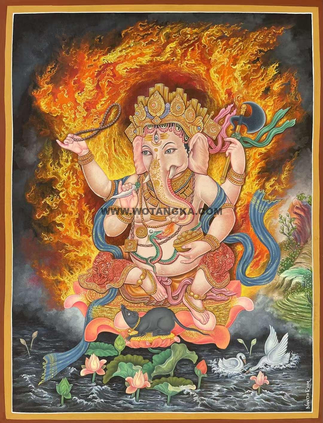 编号172-274069：彩绘唐卡-象鼻财神（40*30CM左右）