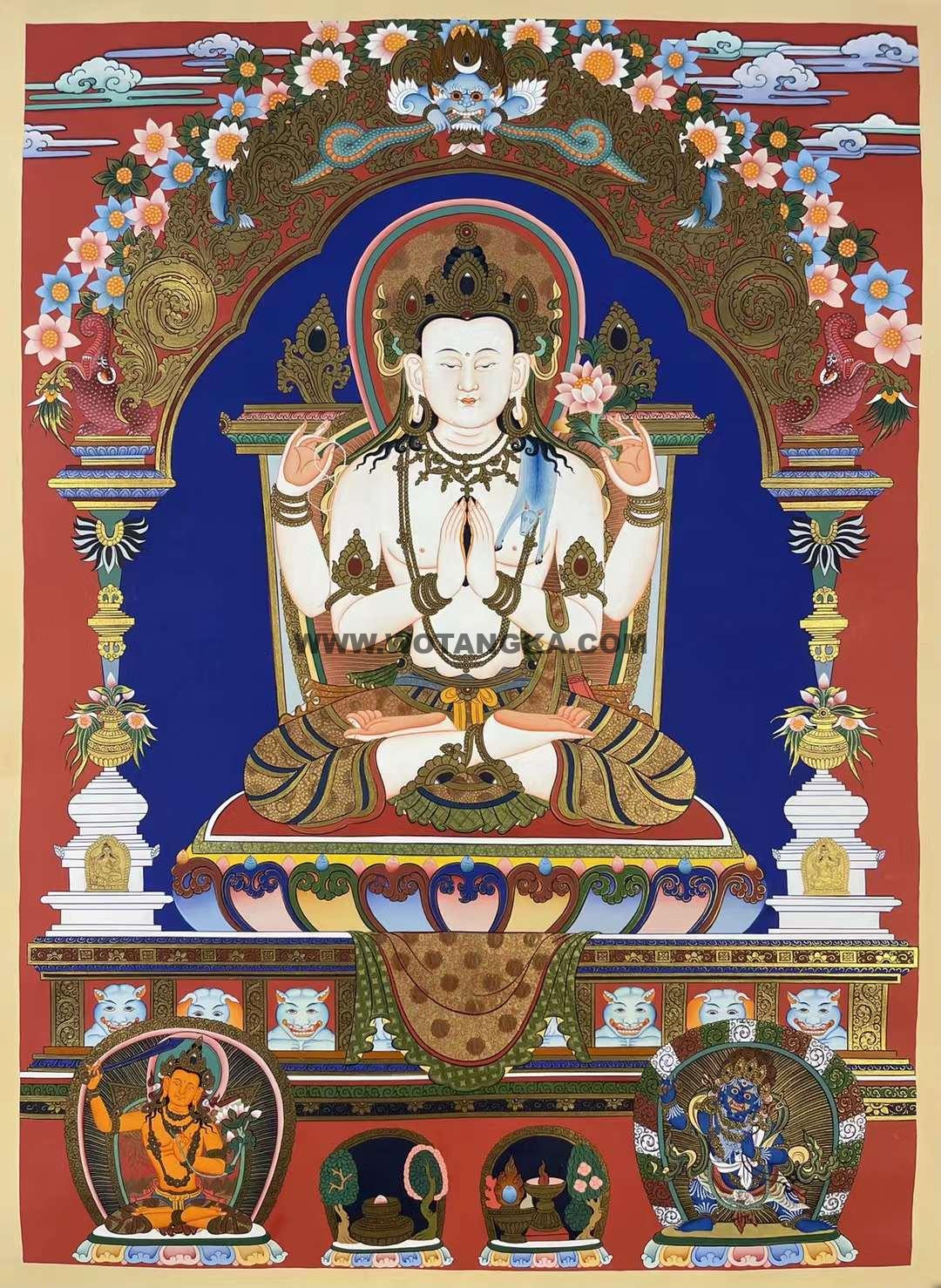 编号172-355136：彩绘唐卡-四臂观音（75*55CM左右）