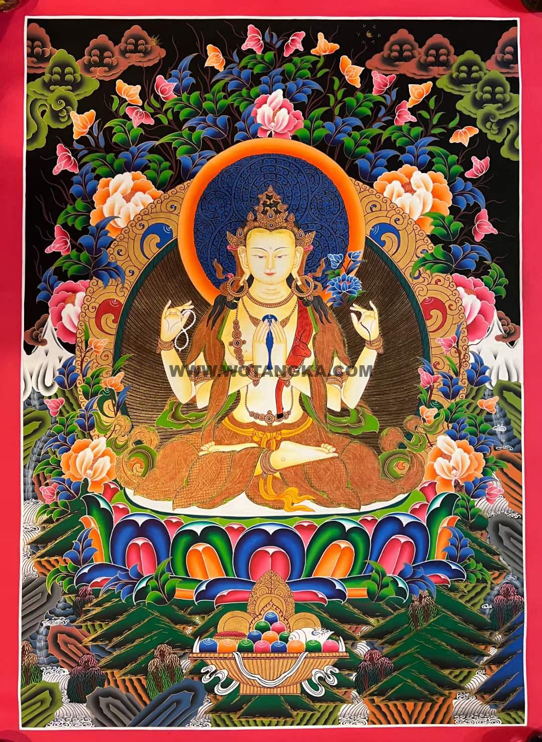 编号172-479275：彩绘唐卡-四臂观音（70*50CM左右）