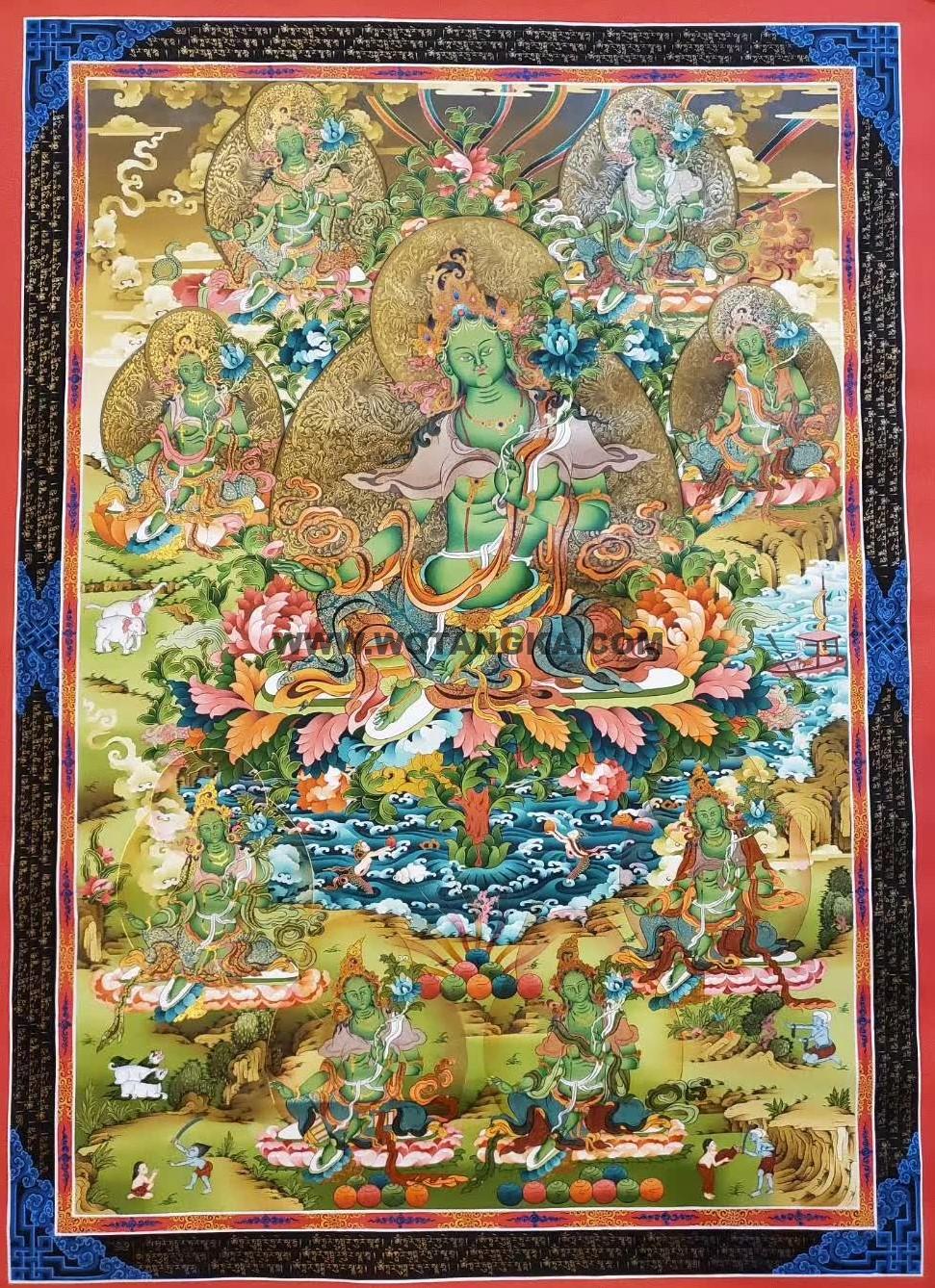 编号172-683510：彩绘唐卡-绿度母（90*60CM左右）