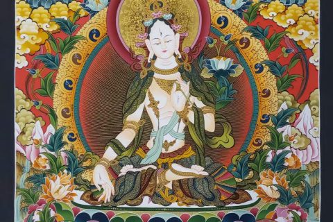 编号172-728704：彩绘唐卡-白度母·长寿三尊（90*60CM左右）
