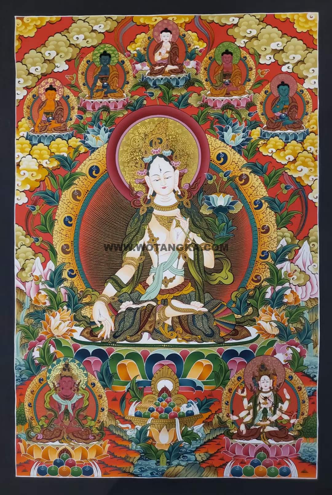 编号172-728704：彩绘唐卡-白度母·长寿三尊（90*60CM左右）