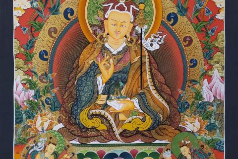 编号172-776013：彩绘唐卡-莲花生大士·师君三尊（90*60CM左右）