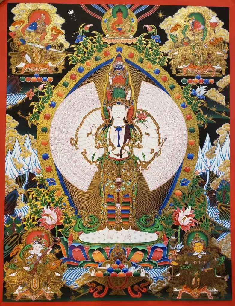 编号172-915908：彩绘唐卡-千手观音·四大天王（100*70CM左右）