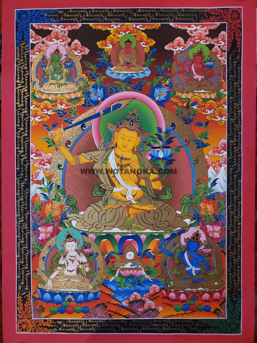 编号172-919678:彩绘唐卡-文殊菩萨·五部文殊(100*70CM左右)