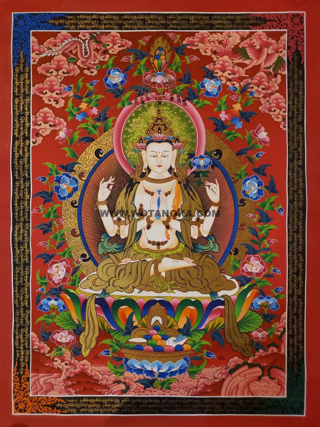 编号172-929757：彩绘唐卡-四臂观音（100*70CM左右）