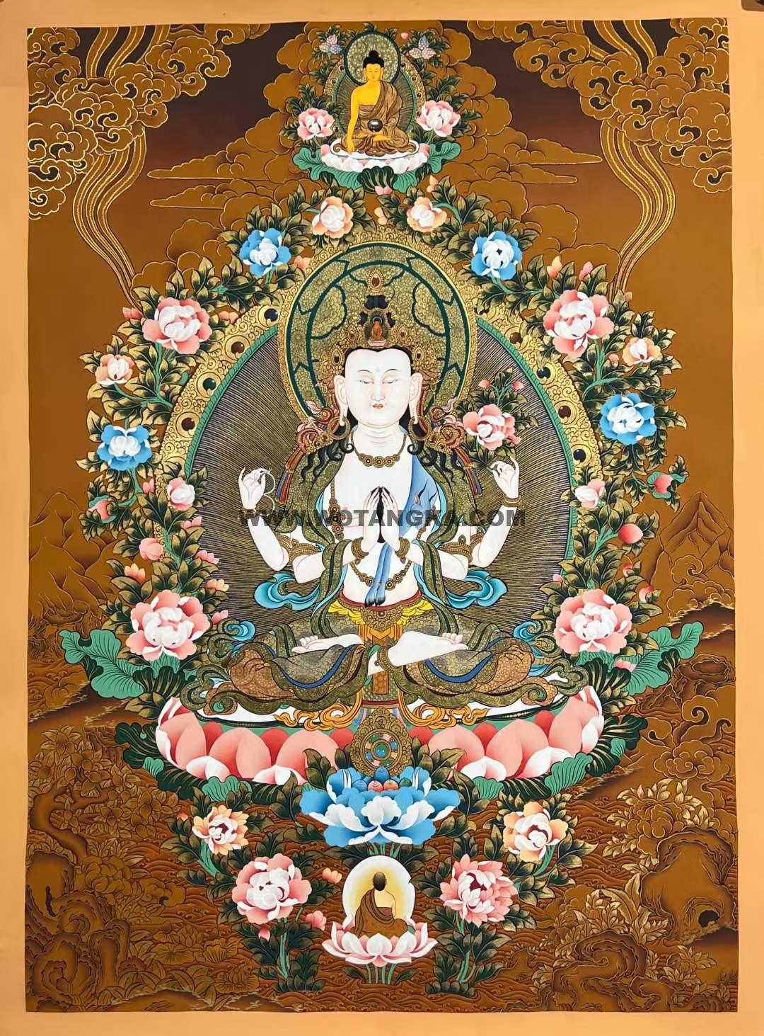 编号182-126482：红金唐卡-四臂观音（75*55CM左右）