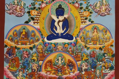 编号182-162545：彩绘唐卡-普贤王如来双修·宁玛派皈依境（150*120CM左右）