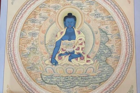 编号182-188515：彩绘唐卡-药师佛坛城（50*50CM左右）