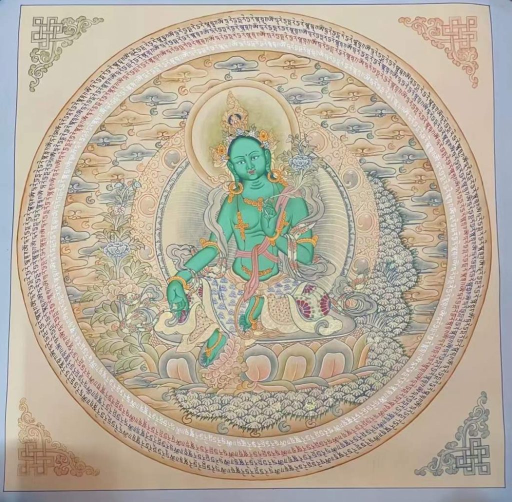 编号182-406468：彩绘唐卡-绿度母坛城（50*50CM左右）