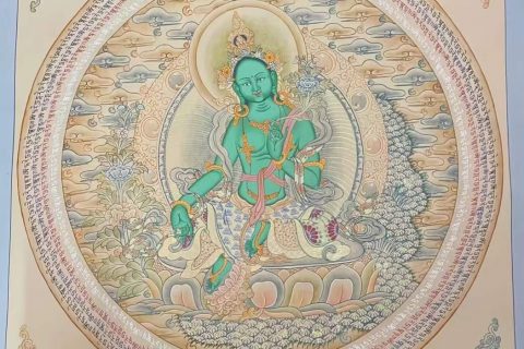 编号182-406468：彩绘唐卡-绿度母坛城（50*50CM左右）