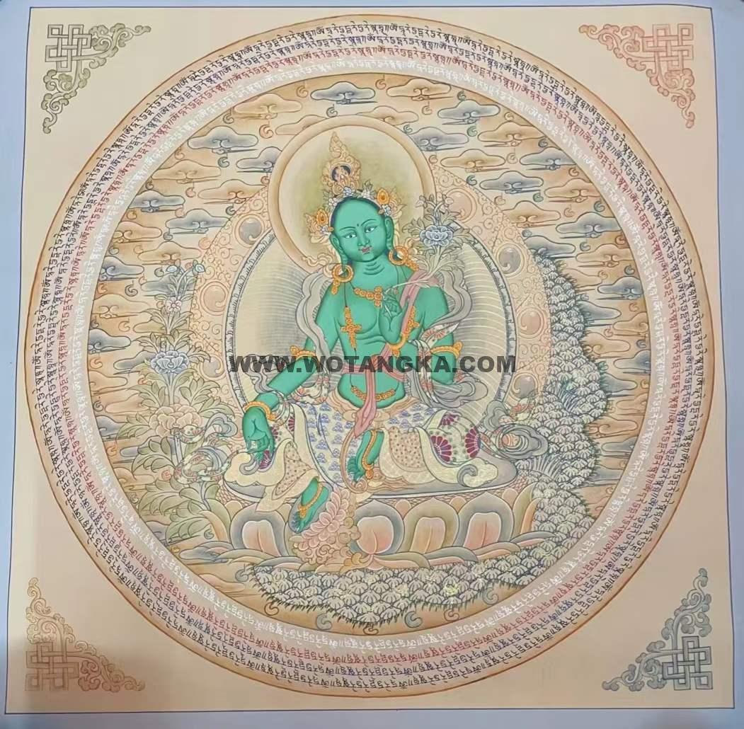 编号182-406468:彩绘唐卡-绿度母坛城(50*50CM左右)