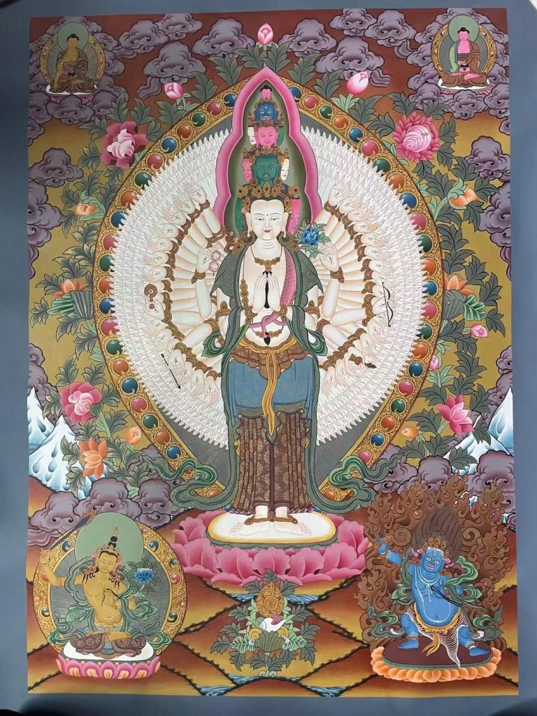 编号182-417078：彩绘唐卡-千手观音·三怙主（80*56CM左右）