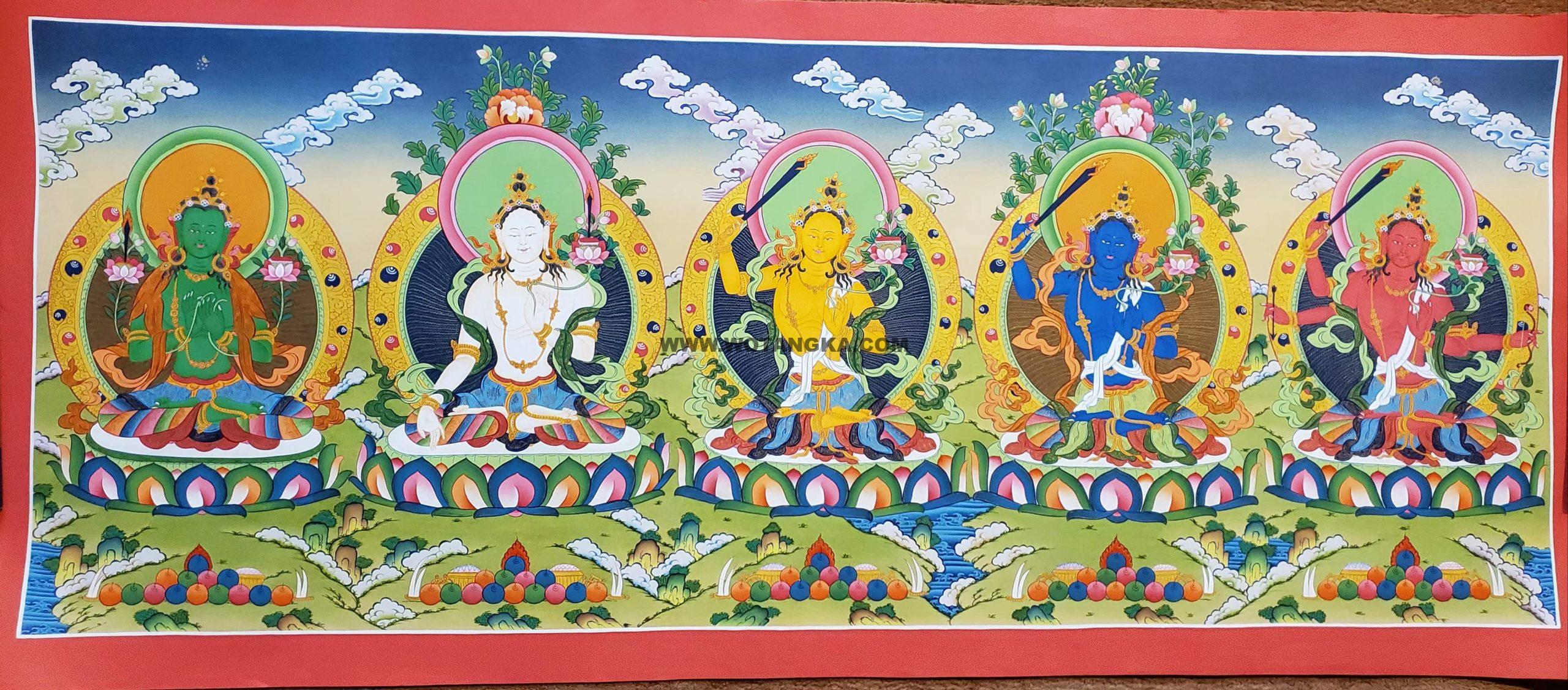 编号182-468340：彩绘唐卡-文殊菩萨·五部文殊（60*150CM左右）