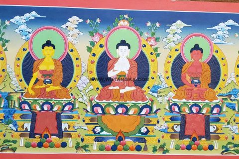 编号182-531740：彩绘唐卡-五方佛（60*150CM左右）