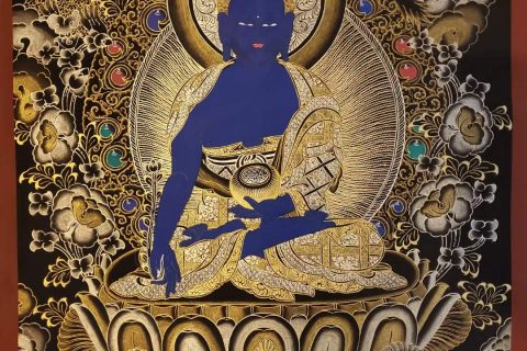 编号182-583565：黑金唐卡-药师佛（60*45CM左右）