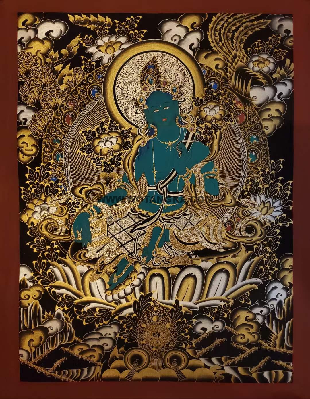 编号182-622586：黑金唐卡-绿度母（60*45CM左右）