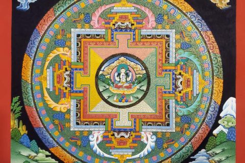 编号182-632338：彩绘唐卡-四臂观音坛城（95*65CM左右）
