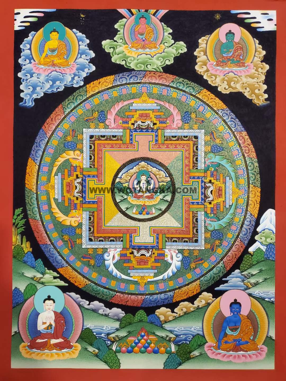 编号182-632338：彩绘唐卡-四臂观音坛城（95*65CM左右）