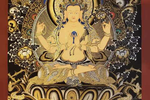 编号182-678883：黑金唐卡-四臂观音（60*45CM左右）