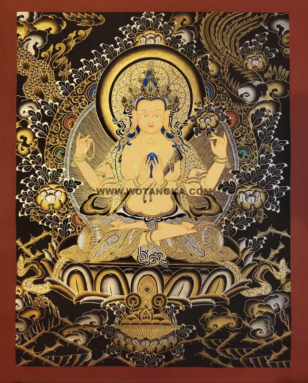 编号182-678883:黑金唐卡-四臂观音(60*45CM左右)
