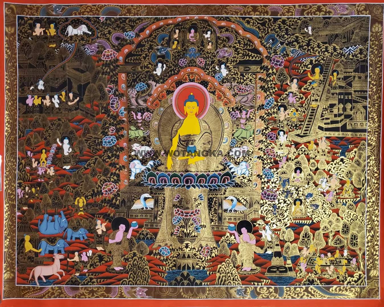 编号182-736725:黑金唐卡-释迦牟尼佛·佛本身故事图(100*160CM左右)