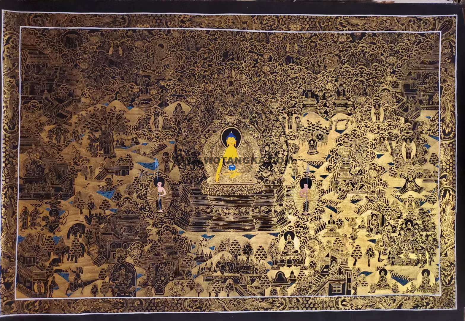 编号182-746813：黑金唐卡-释迦牟尼佛·佛本身故事图（90*185CM左右）