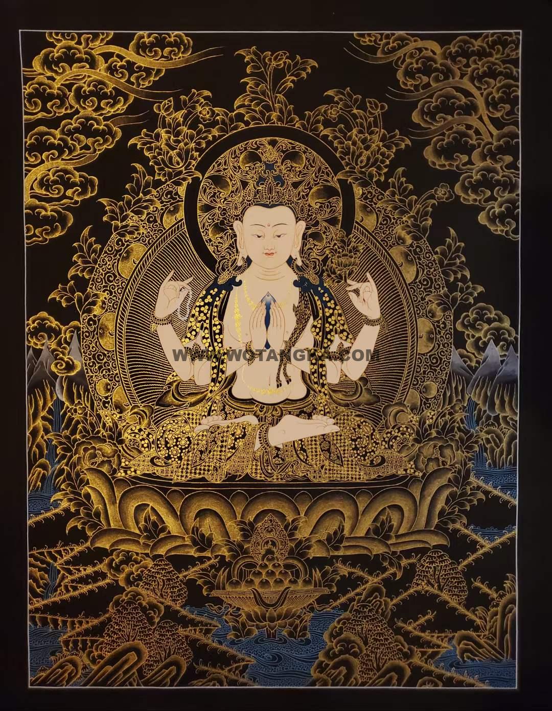 编号182-759008：黑金唐卡-四臂观音（60*45CM左右）