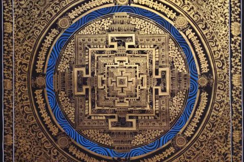 编号182-770381：黑金唐卡-时轮金刚坛城（150*150CM左右）