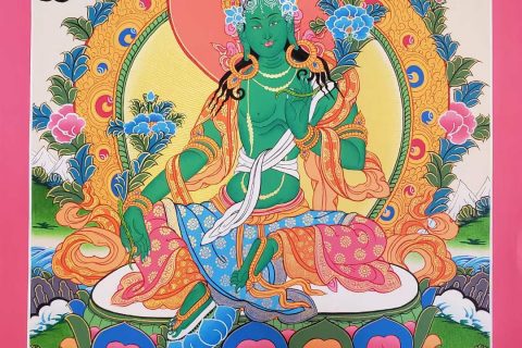 编号182-880335：彩绘唐卡-绿度母（55*40CM左右）