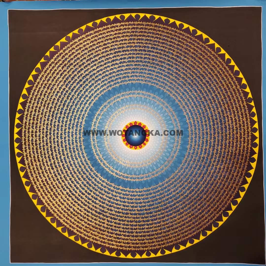 编号191-180324：黑金唐卡-宇宙冥想·六字真言坛城（100*100CM左右）