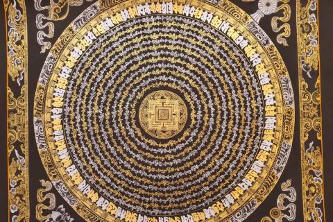 编号191-294123：黑金唐卡-六字真言坛城（50*50CM左右）
