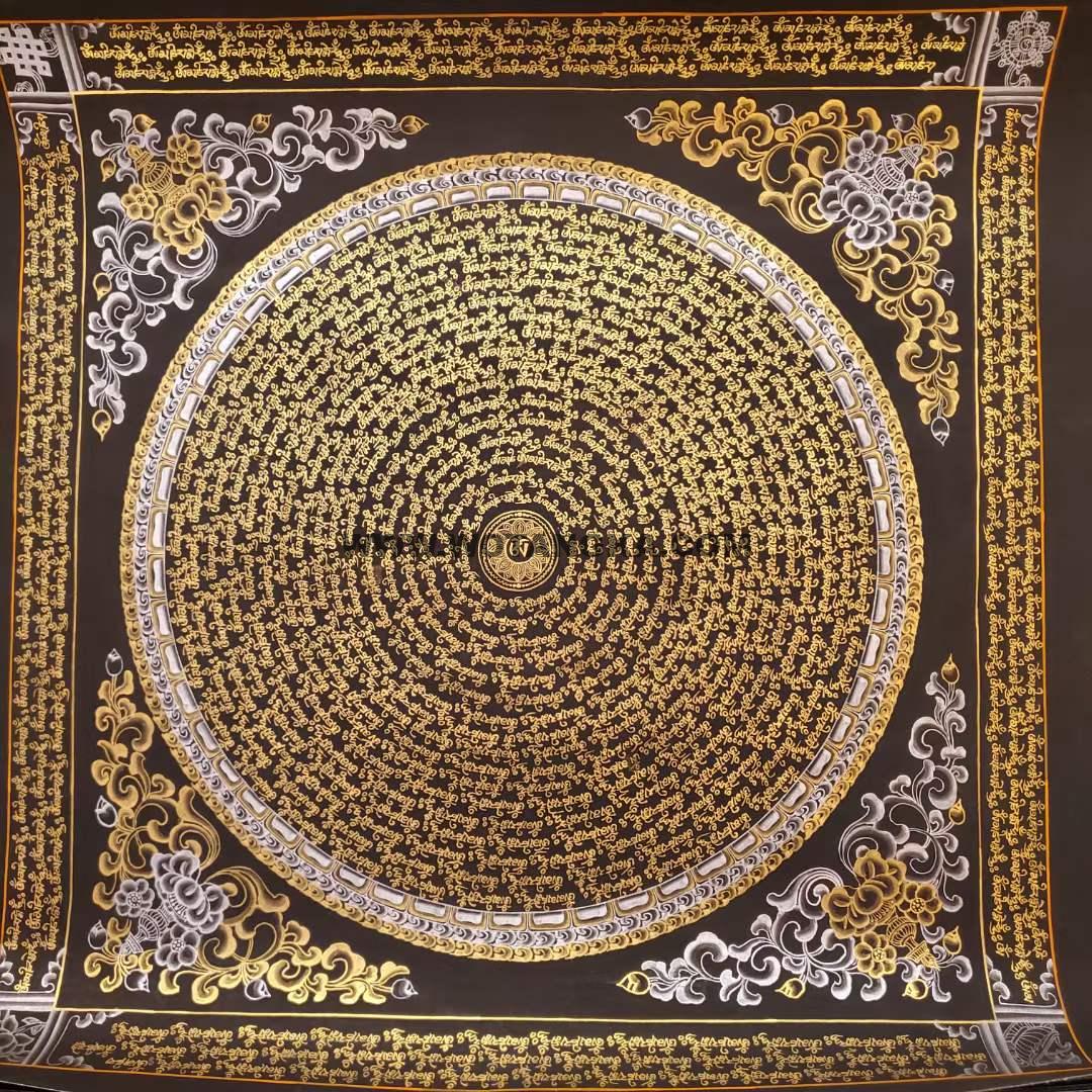 编号191-398009：黑金唐卡-六字真言坛城（50*50CM左右）