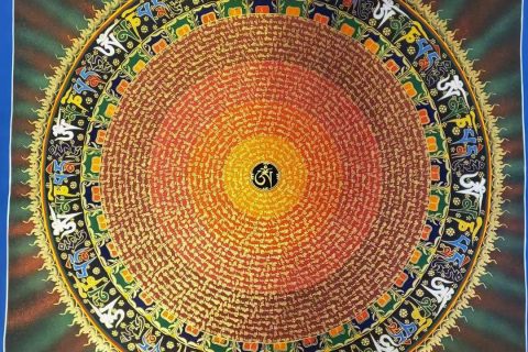 编号191-672547：彩绘唐卡-六字真言坛城（100*100CM左右）