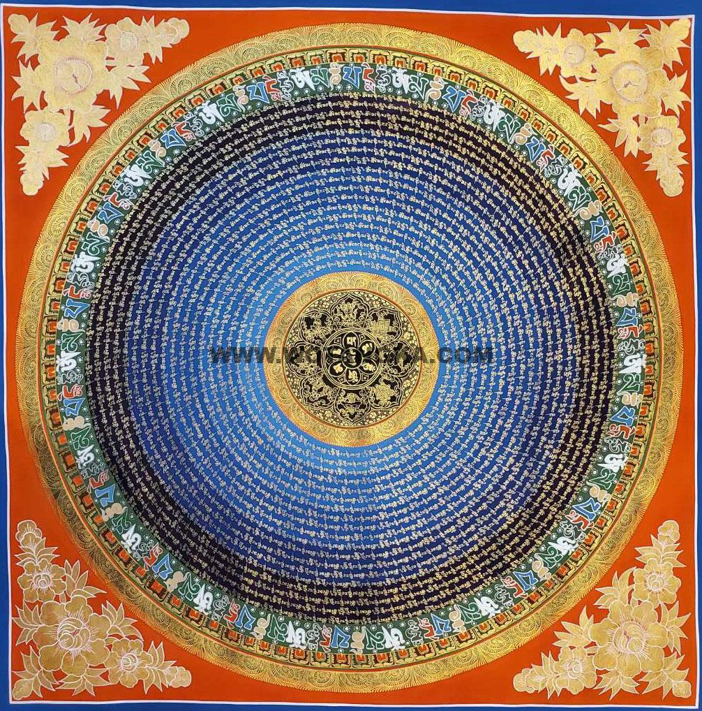 编号191-958273：彩绘唐卡-六字真言坛城（100*100CM左右）