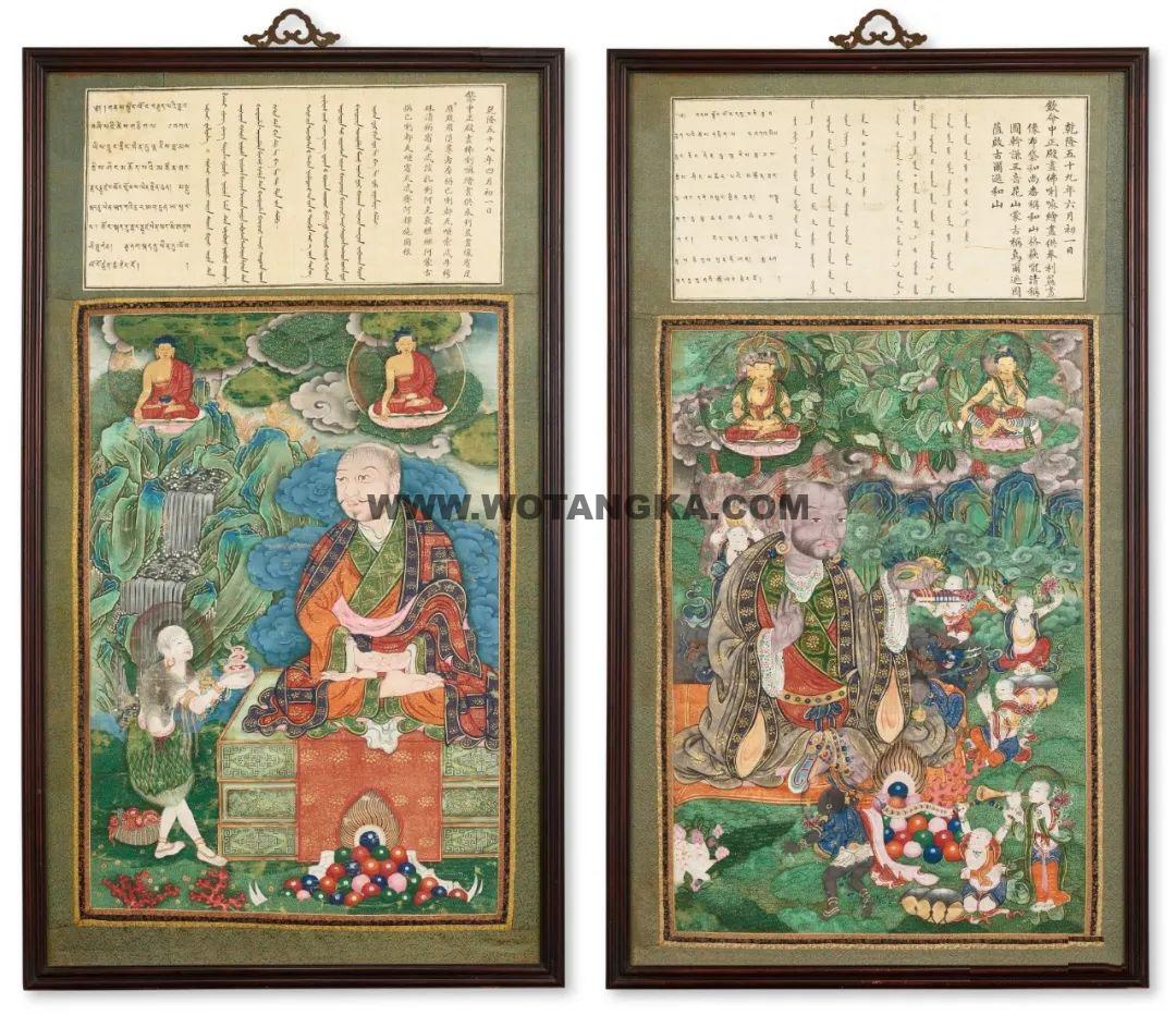 沃唐卡编号AC28814： 宾度罗跋罗堕尊者和大乘和尚唐卡