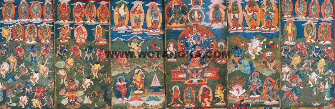 沃唐卡编号AC59975:中阴文武百尊·六联件