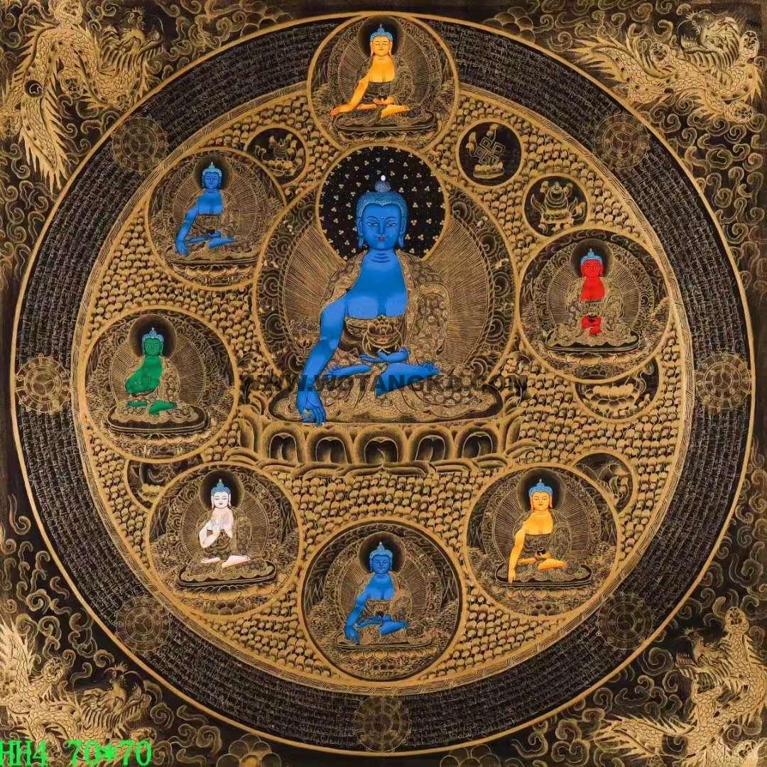 编号138-110451：黑金唐卡-药师佛·药师八佛坛城（70*70CM左右）