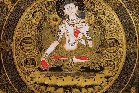 编号138-144411：黑金唐卡-白度母坛城（70*70CM左右）