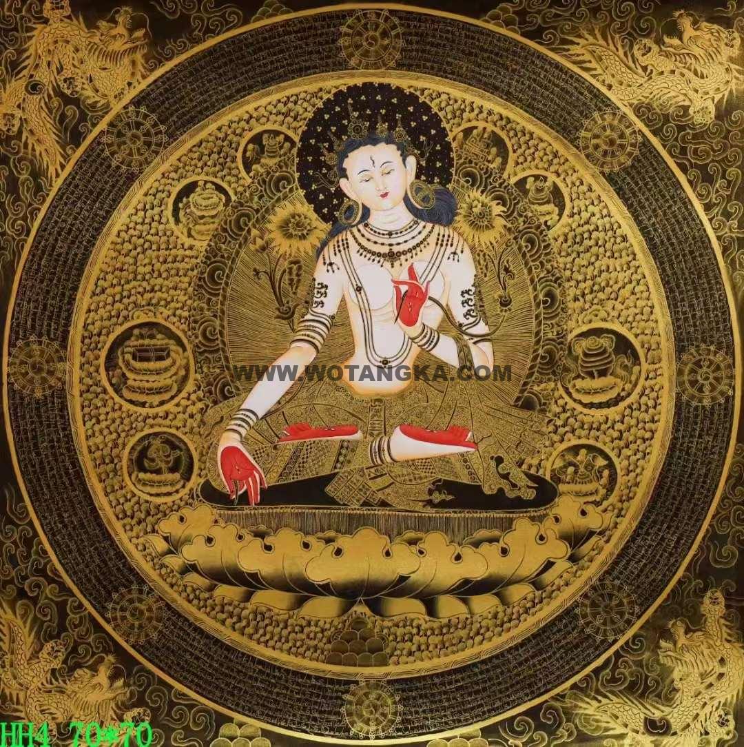 编号138-144411：黑金唐卡-白度母坛城（70*70CM左右）